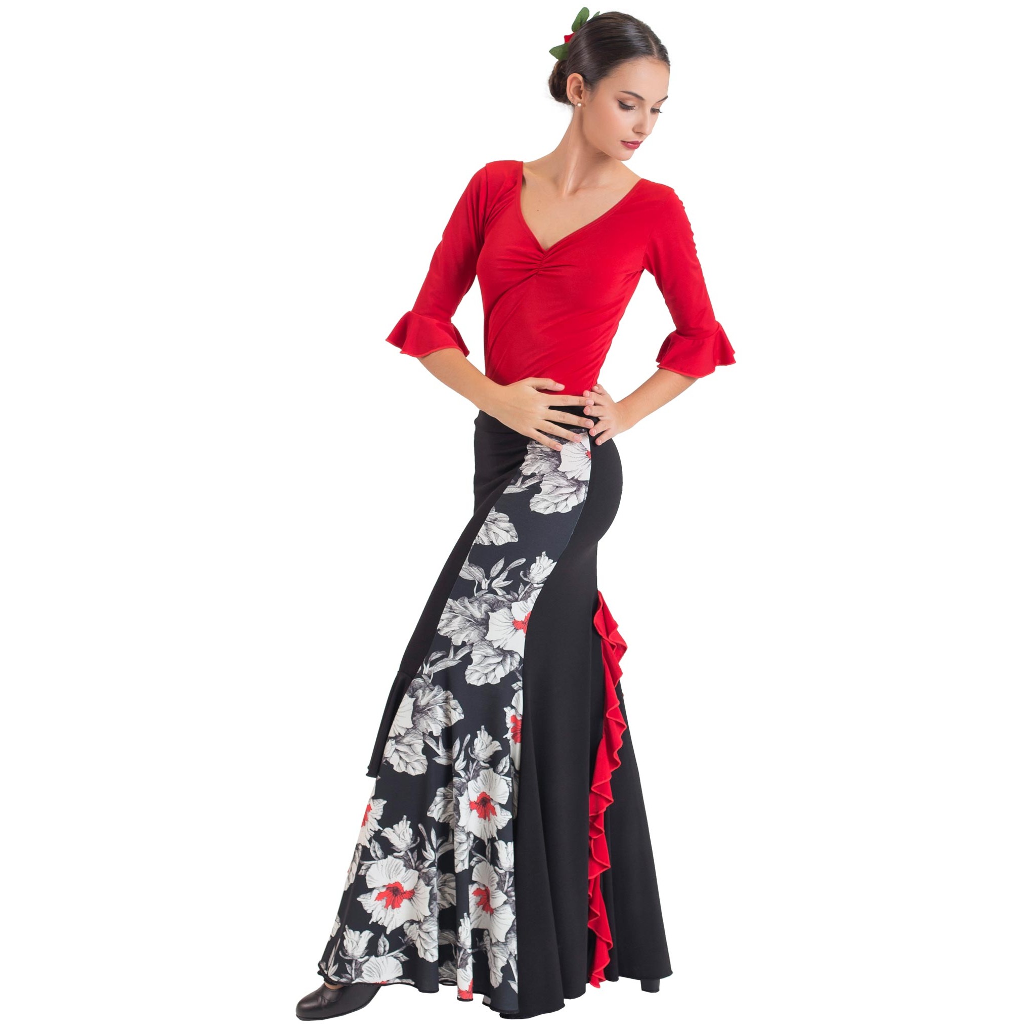 Faldas flamencas de cintura alta Godet Trasero con Volantes por 59 € modelo  Albaicin