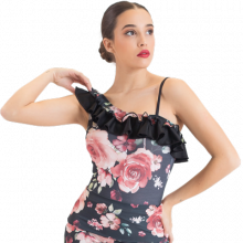 Printed leotard with two ruffles from neckline to right shoulder 3174FP