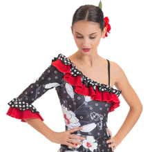 Printed leotard with two ruffles from neckline to right shoulder 3179FP