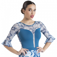 Printed blue cachemir leotard sleeves to elbow, canesu in transparency 3181S