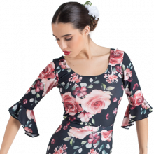 Body in printed lycra sleeve above the elbow with small irregular ruffle E4754