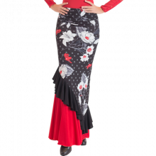 Flamenco printed lycra Skirt fitted mid-thigh and diagonal ruffle EF130
