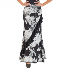 Flamenco printed lycra skirt with godets and 1 diagonal ruffle EF248