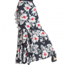 Flamenco printed lycra skirt with godets and diagonal ruffle EF248