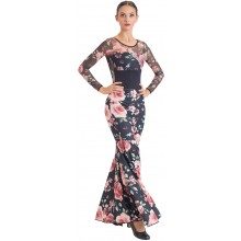 Flamenco printed lycra skirt with yoke very fitted in diagonal EF252