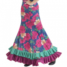 Printed flamenco skirt 4 blades 2 ruffles EF322