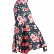 Printed flamenco skirt 3 blades inset back 8 ruffles EF331