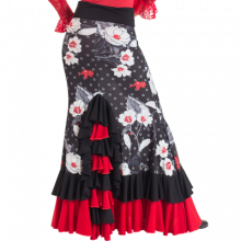 Printed flamenco skirt 3 blades 2 ruffles inset back 8 ruffles EF332
