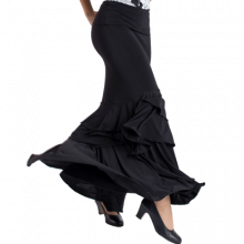 Flamenco black lycra skirt fitted 2 big ruffles EF346