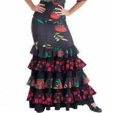 Flamenco printed lycra skirt fitted to knee 4 ruffles EF348