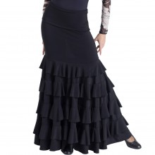 Flamenco black lycra skirt fitted to knee 4 ruffles EF348