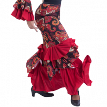 Printed Flamenco Skirt with long yoke, 2 ruffles, one in peaks EF195