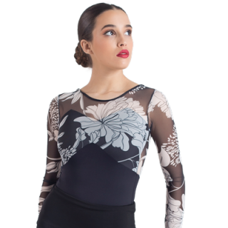 Maillot negro transparencia flores blancas fondo negro 3152S