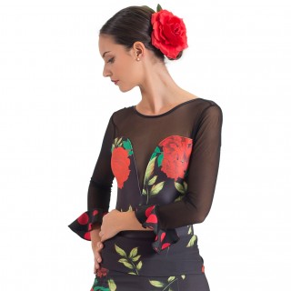 Vestido flamenco estampado de flores manga 3/4 con 5 volantes para
