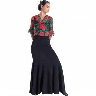 Falda negra ajustada a rodilla 3 piezas en capas EF347
