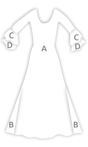 Vestido entallado con 3 godets y dos volantes en las mangas V041