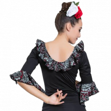 Camiseta mujer para baile flamenco con volante en cuello y mangas E4564