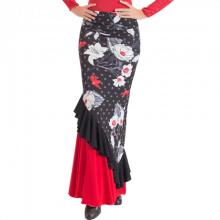 Falda flamenco LYCRA estampada con volante en diagonal EF130
