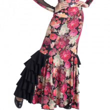 Falda lycra estampada entallada con mucho vuelo volantes horizontal EF215