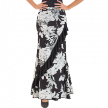  Falda lycra estampada con volante diagonal y godets EF248