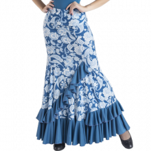 Falda estampada azul cachemir 4 palas 2 volantes uno diagonal EF325
