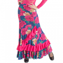 Falda estampada flores 4 palas 2 volantes uno diagonal EF325