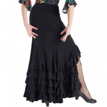 Falda entallada negra abertura lateral con volantes EF344