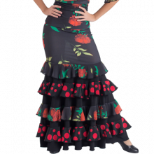 Falda estampada ajustada a rodilla 4 volantes intercalados EF348