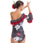 Maillot estampado 2 volantes escote diagonal, tirante izquierda 3179FP