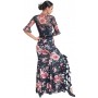 Falda estampada negra flores salmón godet lateral con volante EF343