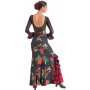 Falda estampada negra flores godet lateral con volante EF343