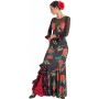 Falda estampada negra flores godet lateral con volante EF343
