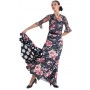 Falda estampada negra flores salmón godet lateral con volante EF343