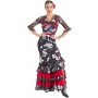  Falda estampada negra flores blancas abertura lateral con volantes EF344