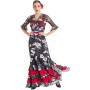  Falda estampada negra flores blancas abertura lateral con volantes EF344