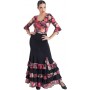 Falda negra abertura lateral con volantes estampados flores EF344