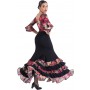 Falda negra abertura lateral con volantes estampados flores EF344