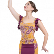 Camiseta ESTAMPADA escote amplio baile flamenco volante en sisas E4562