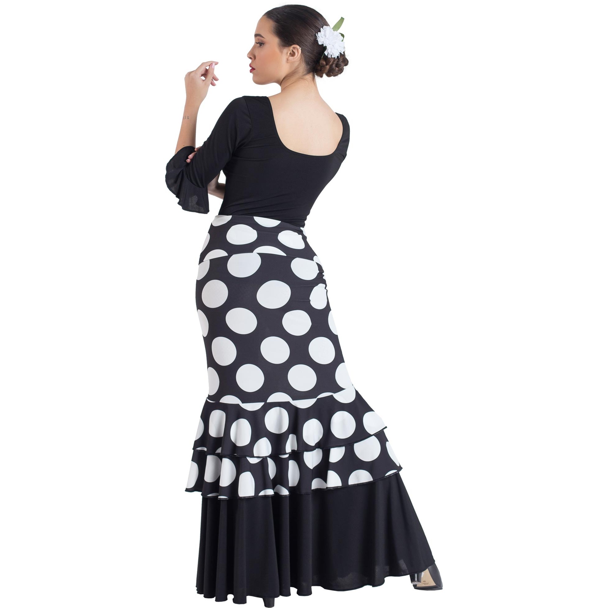 Faldas flamencas de cintura alta Stretch para Señora de diferentes colores  con lunares blancos o acompañados de lunares de otros colores, son fa…