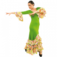 E4505 Vestido flamenca con 3 volantes y dos en las mangas