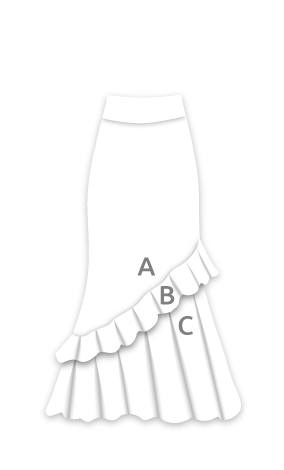 EF130 Falda flamenco con trincha entallada a medio muslo y volante en diagonal