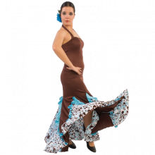 Vestido flamenca con escote palabra de honor con godés y chorreras E3836