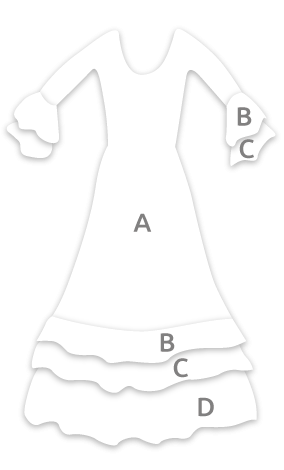 Vestido flamenca con 3 volantes y dos en las mangas E4505