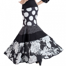 Falda blanca y negra ajustada a rodilla 3 piezas en capas EF347