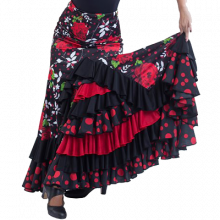 Falda estampada 3 palas, godet trasero y volantes EF221